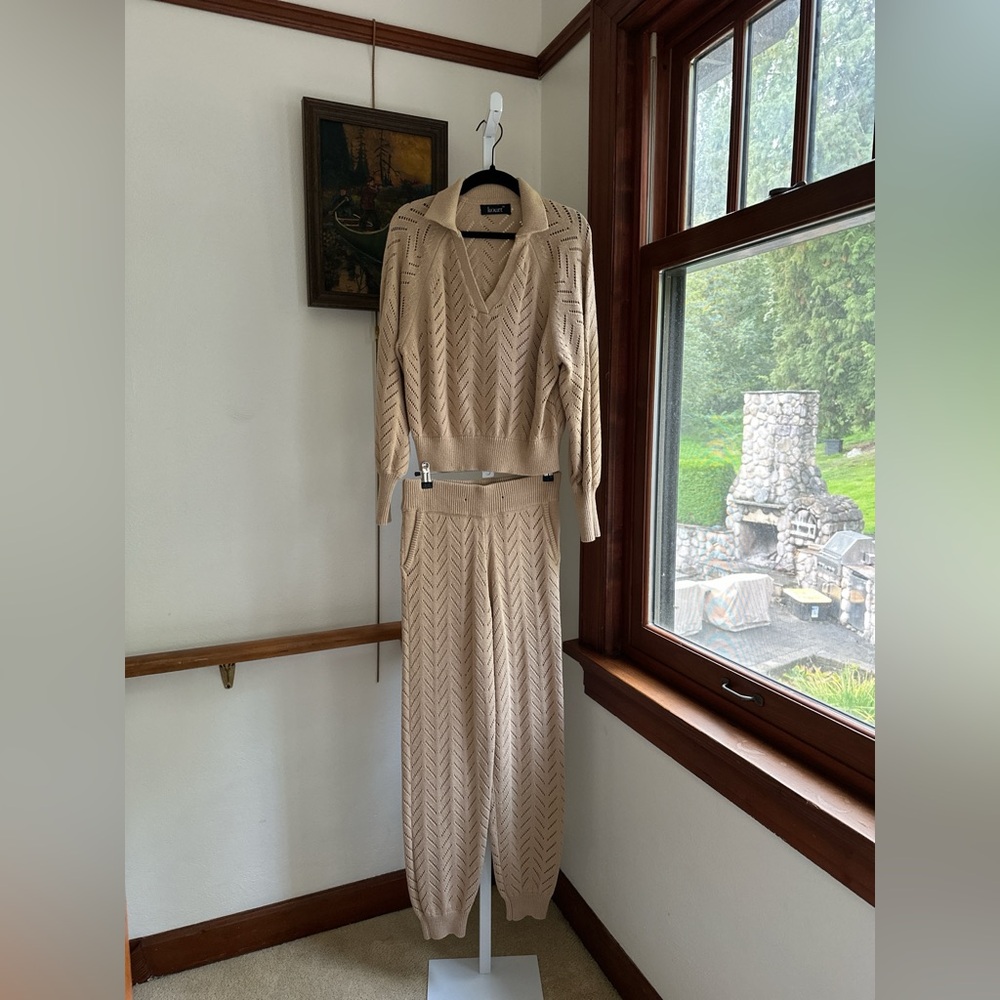 Kourt Tan Knit Cardigan and pant set